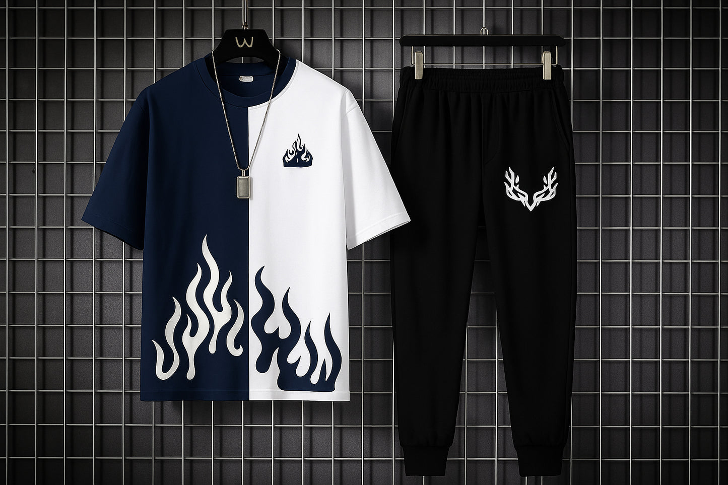 Fired printed black & white premium quality tracksuit for men and boys
